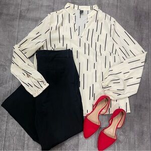 Shein Cream and Black Printed Blouse